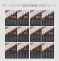 Editable illustration page template A4, A3, set of 12 months with cover. Week start on Sunday. Vertical editable page, wall calendar vector illustration. Simple corporate card, planner. 2023 calendar.