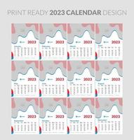 Monthly horizontal wall calendar 2023 design template. Week starts on Sunday. Set of 12 months. vector