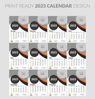 Editable illustration page template A4, A3, set of 12 months with cover. Week start on Sunday. Vertical editable page, wall calendar vector illustration. Simple corporate card, planner. 2023 calendar.