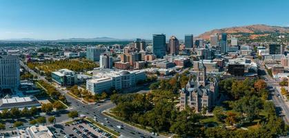 Aerial panoramic view of the Salt Lake City skyline Utah photo