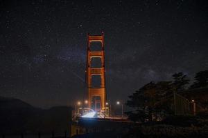 Illuminated Golden Gate Bridge under beautiful star field at night photo