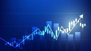 las estadísticas de negocios financieros con gráfico de barras y gráfico de velas muestran el precio del mercado de valores y las ganancias efectivas en el fondo azul vector