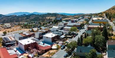 Aerial scenic view of Victorian building on historic Main C street in downtown Virginia City. photo