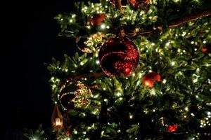 Christmas tree decoration and lights, smooth motion camera with parallax effect. photo