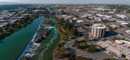 Aerial view of the water fall that the city of Idaho Falls, ID USA is named after. photo