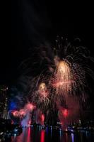 fireworks on the river at night photo