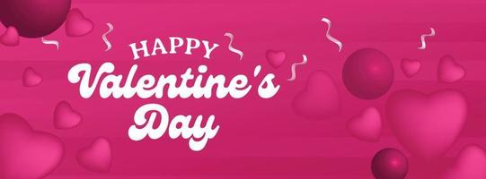 plantilla de diseño de portada de feliz día de san valentín de color rosa gratis editable con ilustración de vector de forma de corazón 3d creativa