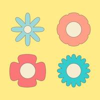 set of flowers with a stroke, in the style of a hippie on a yellow background. vector