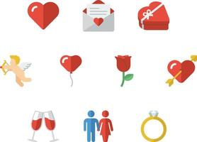 Valentine's day flat color icon set with love related icons vector