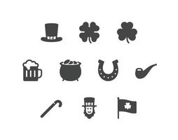 St. Patrick's day solid glyph icon set with luck and beer related icons vector