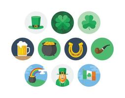 St. Patrick's day flat circle badge icon set with luck and beer related icons vector