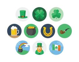 St. Patrick's day flat circle badge icon set with luck and beer related icons vector