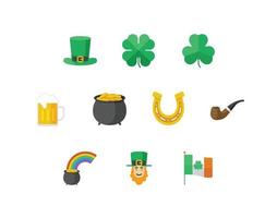 St. Patrick's day flat color icon set with luck and beer related icons vector