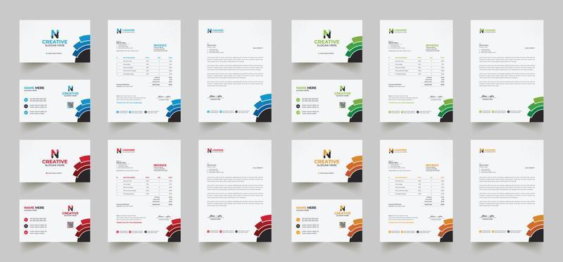 Corporate branding identity design includes Business Card, Invoices, Letterhead Designs, and Modern stationery packs with Abstract Templates