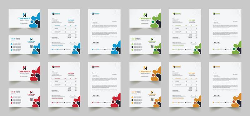Corporate branding identity design includes Business Card, Invoices, Letterhead Designs, and Modern stationery packs with Abstract Templates