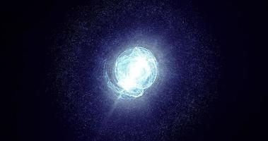 bola de esfera de energía de estrella azul con una explosión de energía en el núcleo en un espacio de alta tecnología de fondo negro. fondo abstracto foto