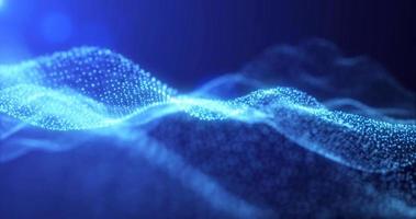 Abstract waves from particles and lines of blue futuristic beautiful flying glowing magical energy with sun rays and blur effect. Abstract background photo