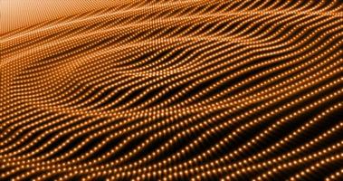 Abstract yellow orange waves streaks circles of particles and dots futuristic rhythmic glowing magic energy. Abstract background photo