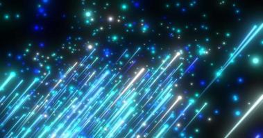 Abstract blue flying diagonal glowing lines meteorites of energy and light from particles and magic energy dots on a black background. Abstract background photo