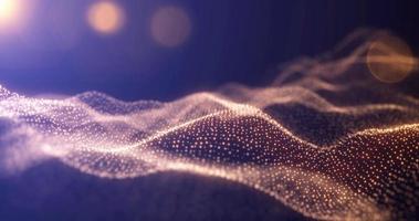 Abstract waves from particles and lines of yellow gold futuristic beautiful flying glowing magical energy with sun rays and blur effect. Abstract background photo