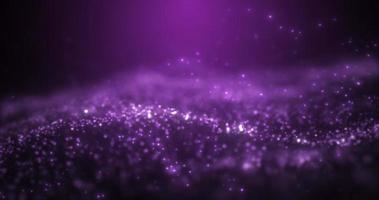 Abstract purple glowing energy waves from particles and magic dots with blur effect on dark background. Abstract background photo