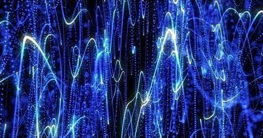 Abstract background blue from pixel particles and lines flying in waves of futuristic hi-tech with the effect of a glow and blurring the background, screensaver photo
