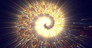Abstract spiral tunnel of beautiful flying glowing magical particles bokeh energy orange fiery circles on a dark background. Abstract background photo