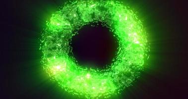 Futuristic abstract exploding rings circles glowing radiant magical energy on black background. Abstract background photo