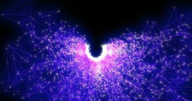 A spinning bright luminous blue unusual beautiful tunnel spiral of digital triangles connected by lines triangulation background space dark abstract photo