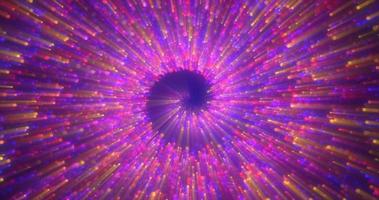 Abstract spiral tunnel of beautiful flying glowing magical particles bokeh circles of multicolored purple energy on a dark background. Abstract background photo