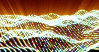 Abstract bright glowing multicolored rainbow waves and lines from particles and dots in the form of a field with a blur effect. Abstract background photo