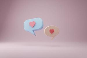 3d Chat box with heart icon pop up on room background. Graphic rendering illustration design. photo