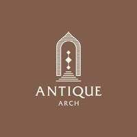 logotipo de puerta mística, entrada de arquitectura de arco antiguo e icono de escalera, con puerta, ventana y palmeras en estilo boho estético contemporáneo vector