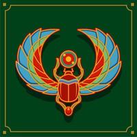 egyptian sacred Scarab wall art design. beetle with wings Vector illustration logo, personifying the god Khepri. Symbol of the ancient Egyptians. symbol of rebirth and renewal to ancient Egyptians