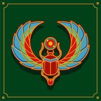 egyptian sacred Scarab wall art design. beetle with wings Vector illustration logo, personifying the god Khepri. Symbol of the ancient Egyptians. symbol of rebirth and renewal to ancient Egyptians