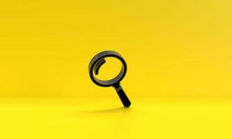 magnifying glass object tool icon black yellow orange color background symbol optical research discovery information document scientific education study instrument view mean website report.3d render photo