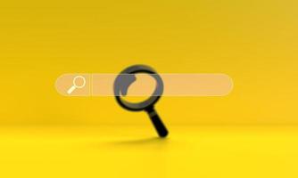 magnifying glass black color yellow background symbol icon element research business idea project strategy management report discovery knowledge website work job occupation information.3d render photo