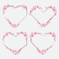 cherry blossoms border, template frame flower, Heart form,  sakura vector illustration