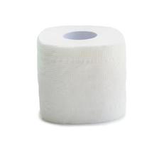 Single roll of white tissue paper or napkin prepared for use in toilet or restroom isolated on white background with clipping path photo