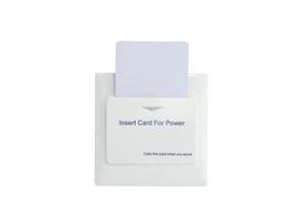 Insert card for power on wall in hotel isolated on white background with clipping path photo