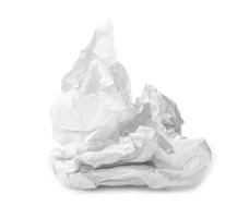 Single screwed or crumpled tissue paper after use isolated on white background with clipping path photo