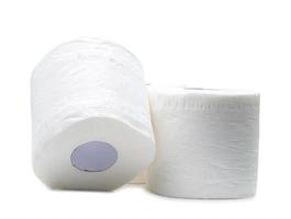 three rolls of white tissue paper or napkin prepared for use in toilet or restroom isolated on white background with clipping path photo