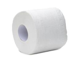 One roll of white tissue paper or napkin for general use in toilet or restroom and household or office cleaning up isolated on white background with clipping path photo