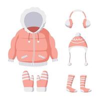 conjunto de ilustraciones de ropa de invierno, ropa de temporada para hombres, mujeres y niños vector