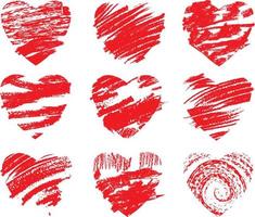 Set of scribbled red hearts vector