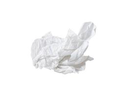 Single white screwed or crumpled tissue paper or napkin in strange shape after use in toilet or restroom isolated on white background with clipping path photo