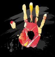 Hand print from color splashes and line brushes vector