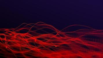 Dna from a moving wave and particles. Abstract dark background. The science of medicine. Biotechnology. The concept of a gene cell. Red dots and lines. 3d rendering photo