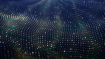 Futuristic glowing wave. The concept of big data. Network connection. Cybernetics. Abstract background of yellow-green grid with white dots. 3d rendering. photo
