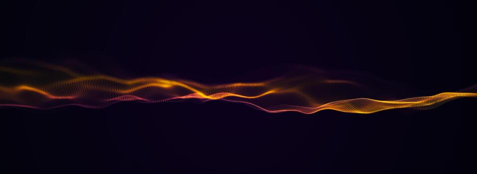 Dynamic golden wave on a dark background. Visualization of big data. Futuristic particle wave. Science and technology. 3d rendering. photo